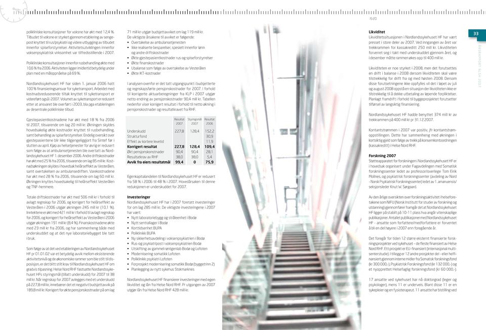 Aktivitetsutviklingen innenfor voksenpsykiatrisk virksomhet var tilfredsstillende i 2007. Polikliniske konsultasjoner innenfor rusbehandling økte med 10,6 % fra 2006.