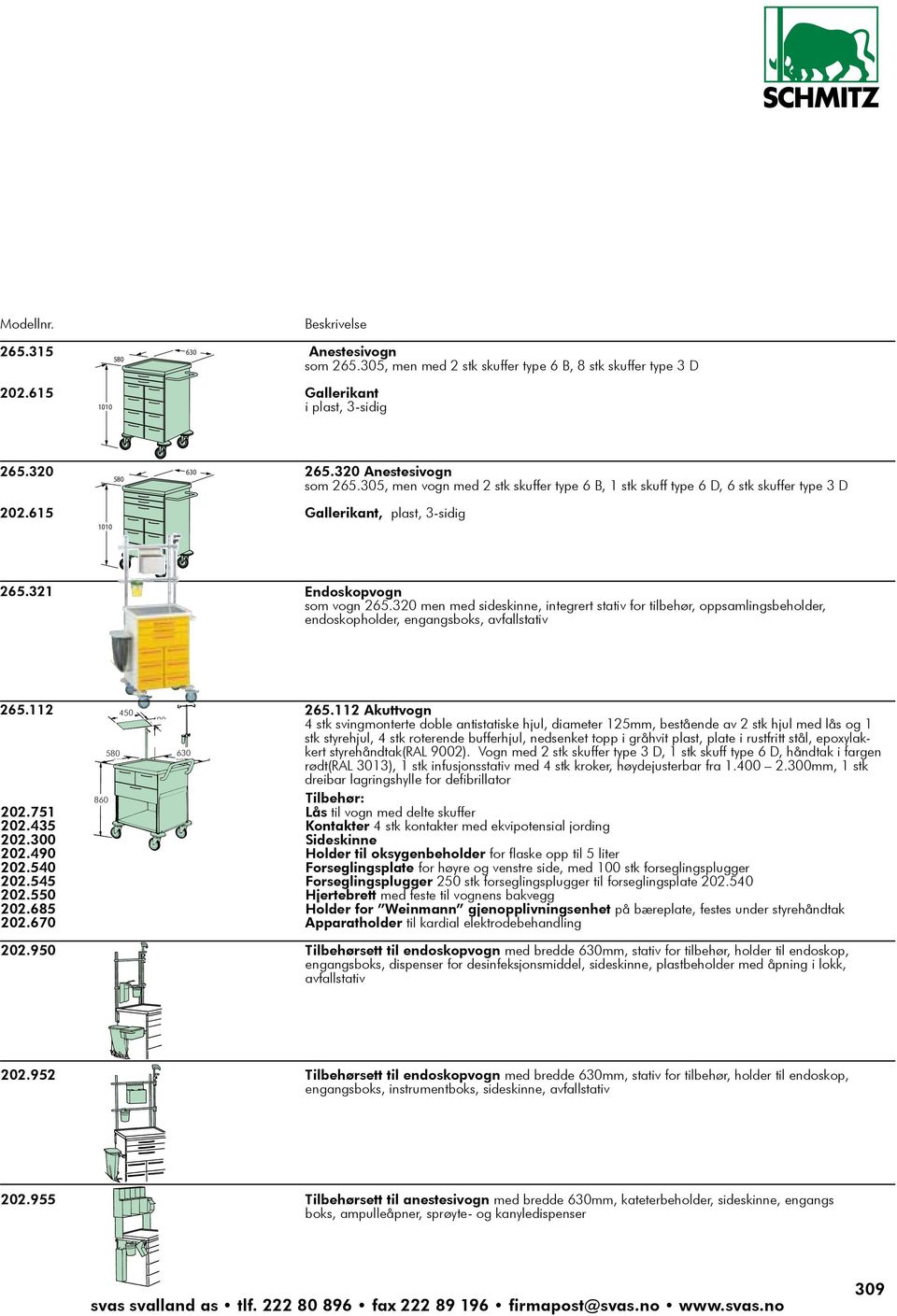 320 men med sideskinne, integrert stativ for tilbehør, oppsamlingsbeholder, endoskopholder, engangsboks, avfallstativ 265.112 450 450 400 290 265.