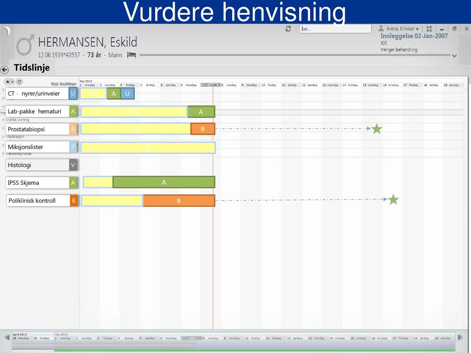 05.13 - kl 1030 UNN 02.05.13 kl 1200 Sendt pasient A Minimumsmål i følge veileder B A B 8 dager Tidligere sykdommer: Høyt BT, hjerteflimmer, diabetes, insulinavhengig Medikamenter: Selo-Zok 100 mg x