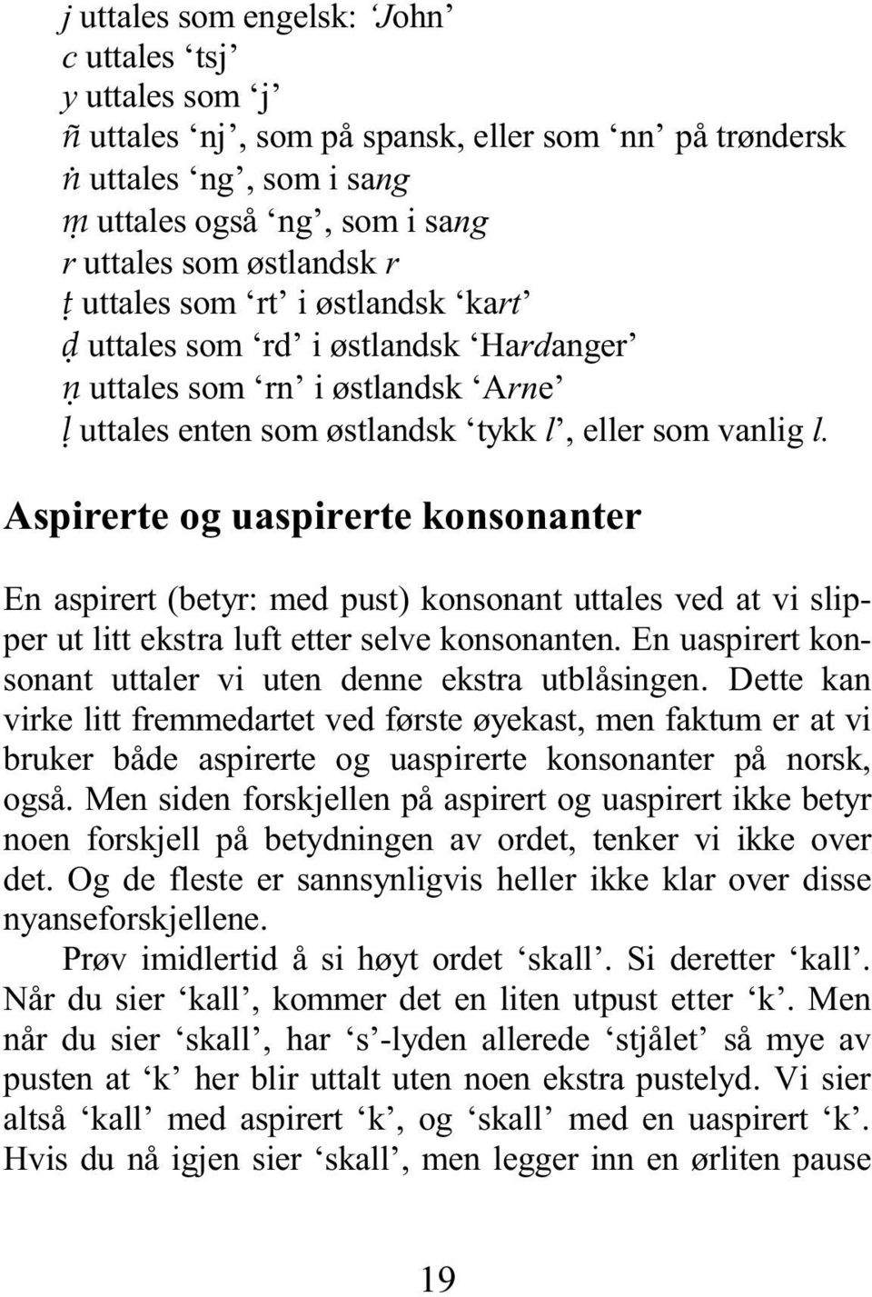 Aspirerte og uaspirerte konsonanter En aspirert (betyr: med pust) konsonant uttales ved at vi slipper ut litt ekstra luft etter selve konsonanten.