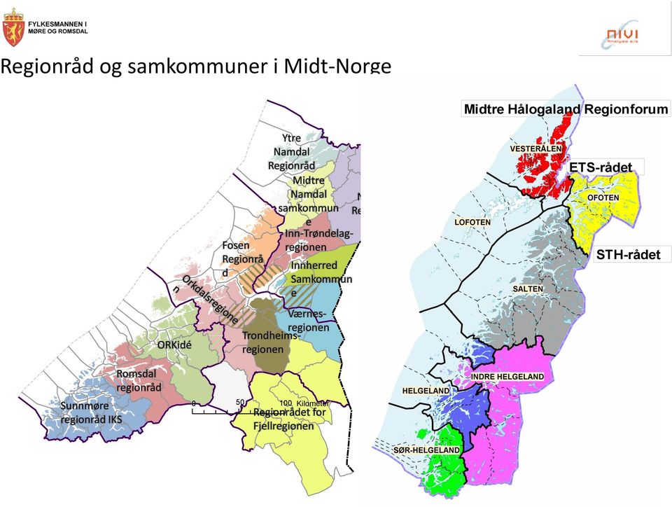 Innherred Samkommun e Værnesregionen Trondheimsregionen 0 50 100 Kilometer Regionrådet