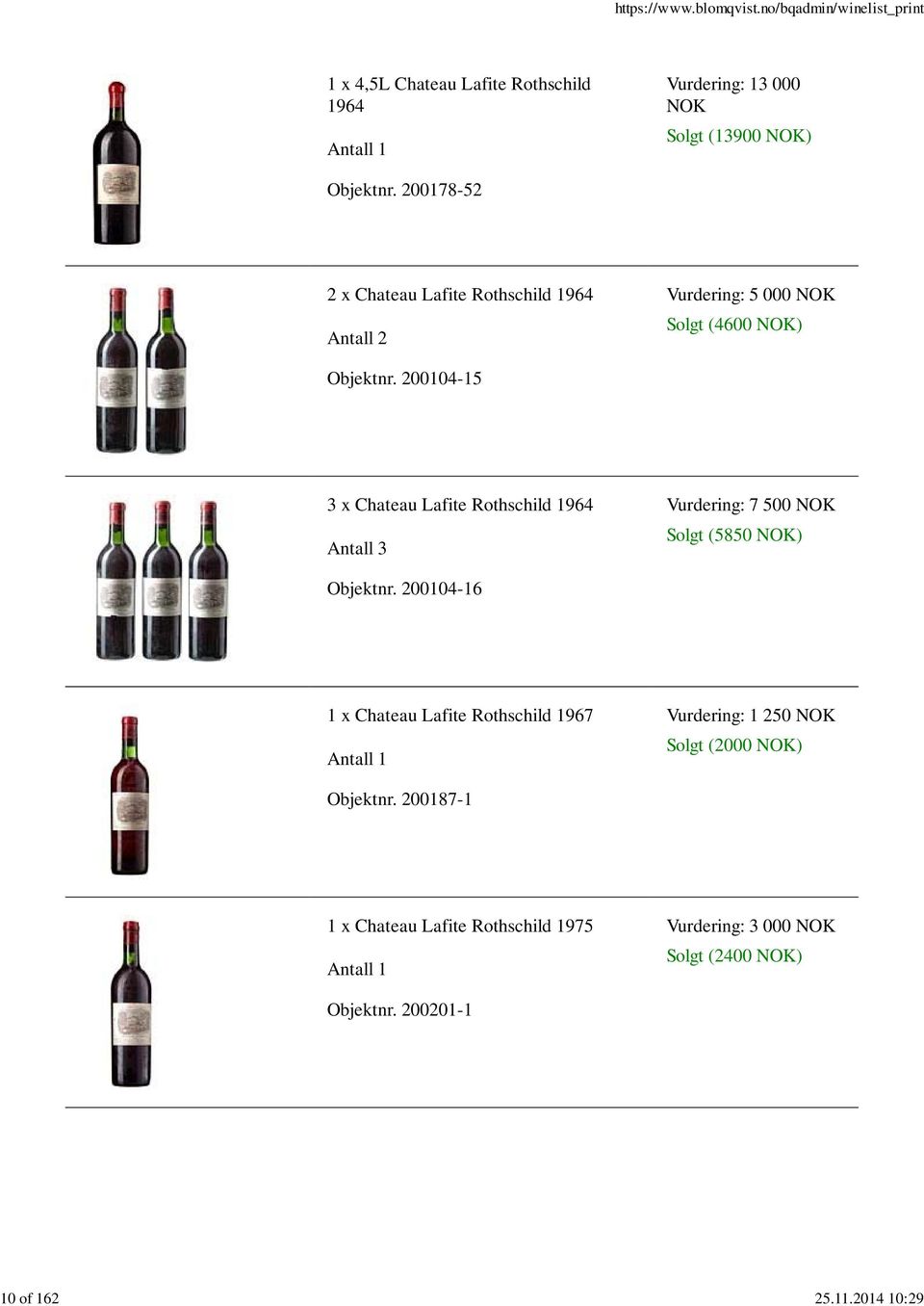 200104-15 3 x Chateau Lafite Rothschild 1964 Vurdering: 7 500 NOK Solgt (5850 NOK) Objektnr.