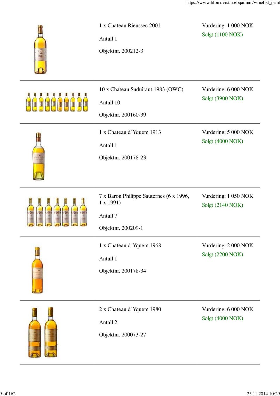 200160-39 1 x Chateau d`yquem 1913 Vurdering: 5 000 NOK Solgt (4000 NOK) Objektnr.