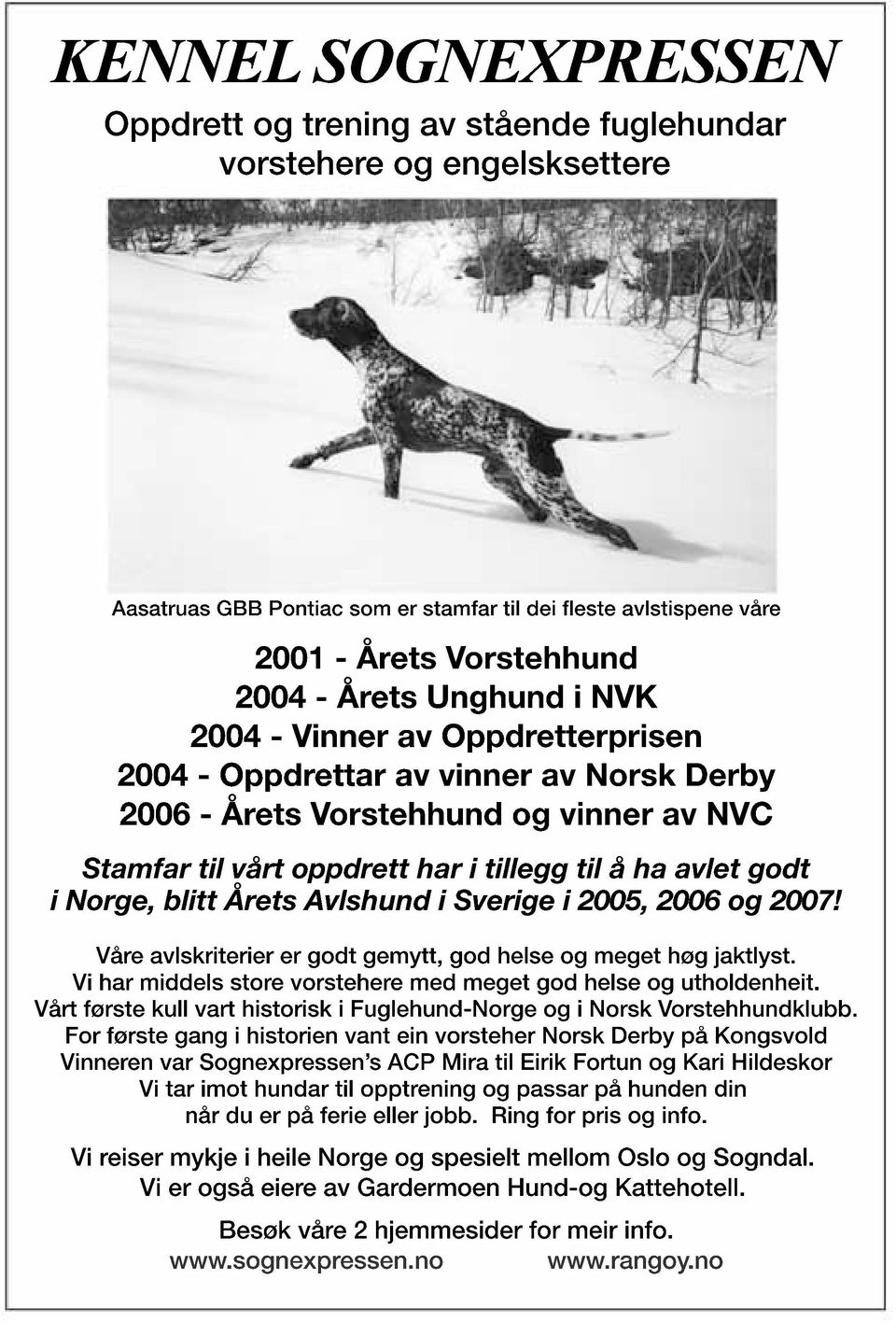 Våreavlskriterierergodtgemyt,godhelseogmegethøgjaktlyst. Viharmiddelsstorevorsteheremedmegetgodhelseogutholdenheit. VårtførstekulvarthistoriskiFuglehund-NorgeogiNorskVorstehhundklubb.