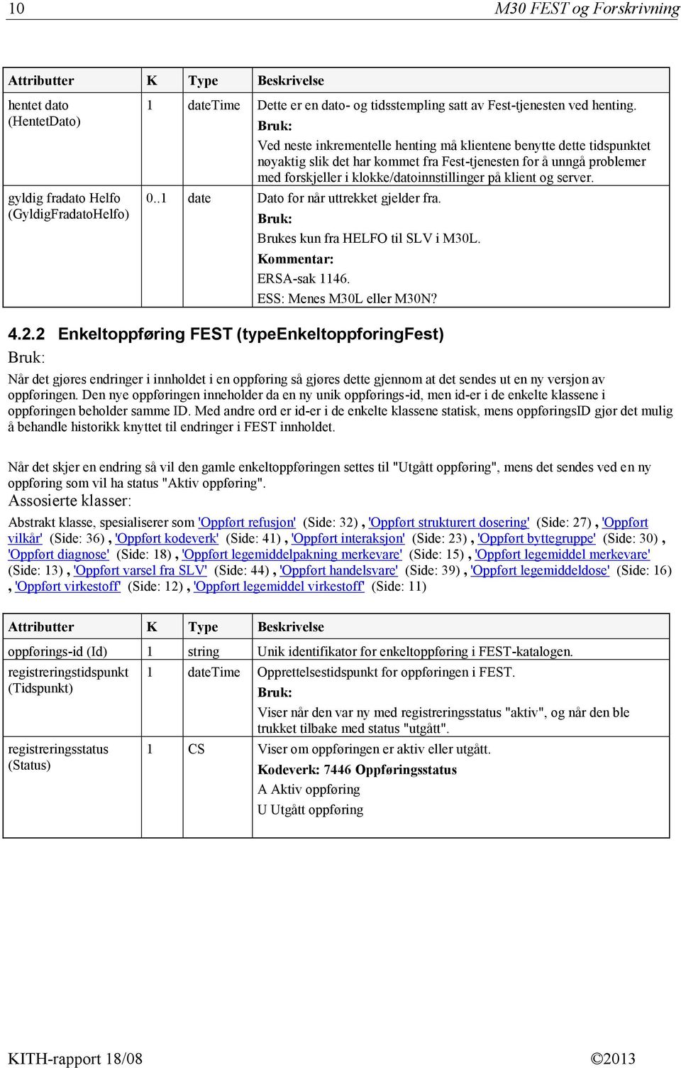 server. 0..1 date Dato for når uttrekket gjelder fra. Brukes kun fra HELFO til SLV i M30L. ERSA-sak 1146. ESS: Menes M30L eller M30N? 4.2.