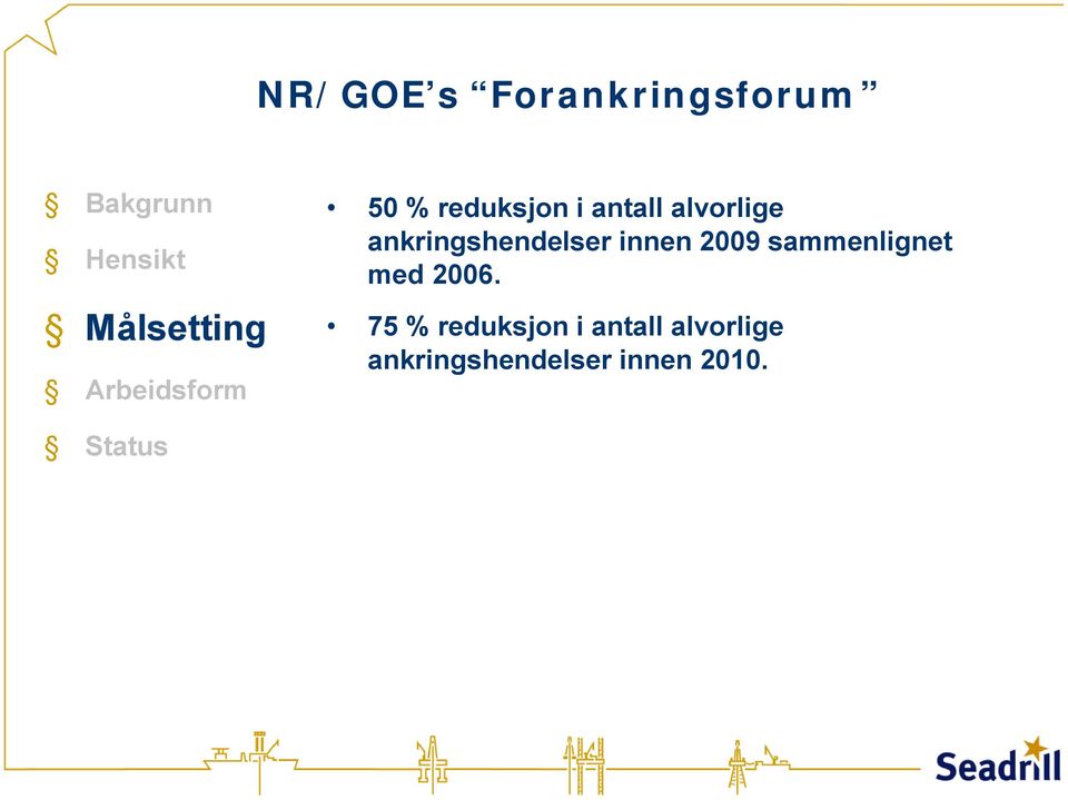 ankringshendelser innen 2009 sammenlignet med 2006.