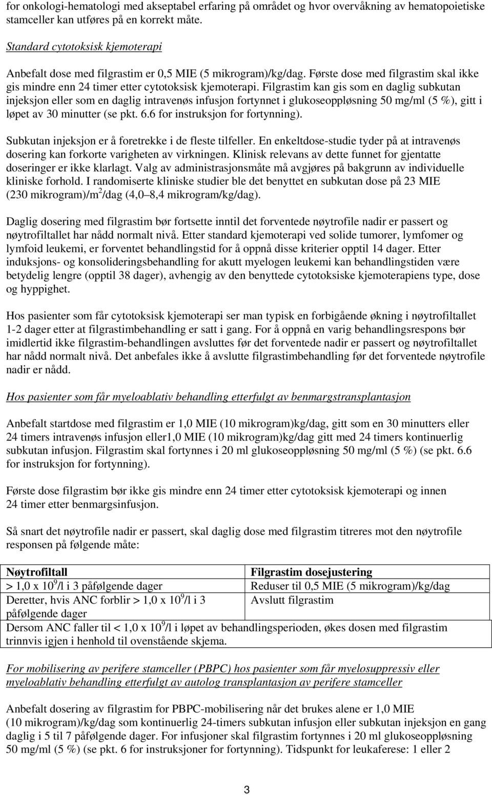 Filgrastim kan gis som en daglig subkutan injeksjon eller som en daglig intravenøs infusjon fortynnet i glukoseoppløsning 50 mg/ml (5 %), gitt i løpet av 30 minutter (se pkt. 6.