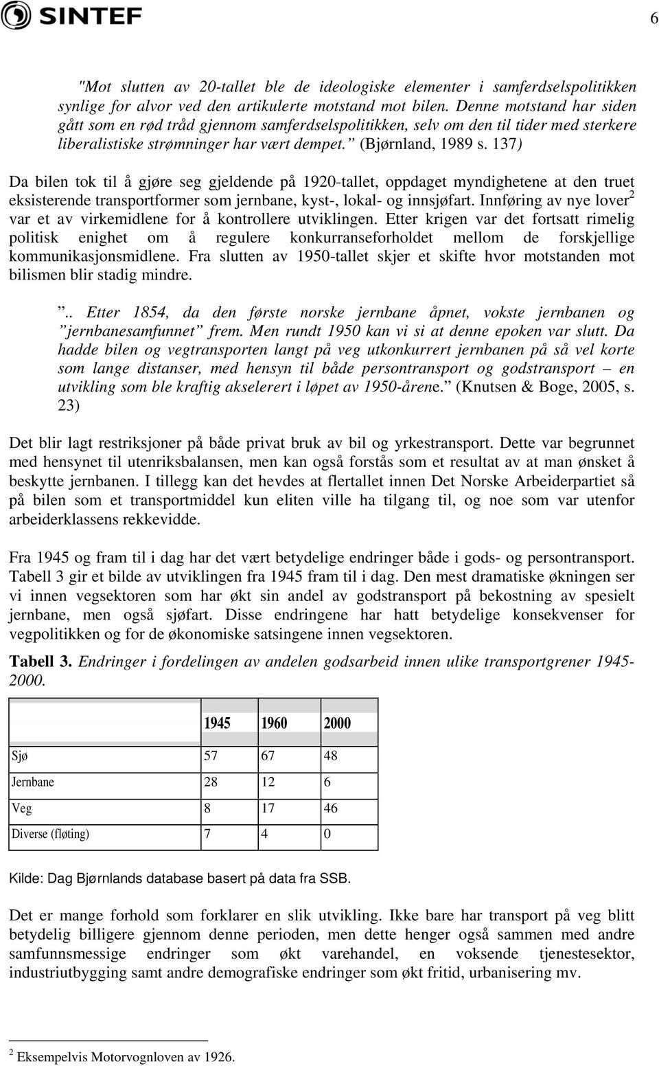 137) Da bilen tok til å gjøre seg gjeldende på 1920-tallet, oppdaget myndighetene at den truet eksisterende transportformer som jernbane, kyst-, lokal- og innsjøfart.