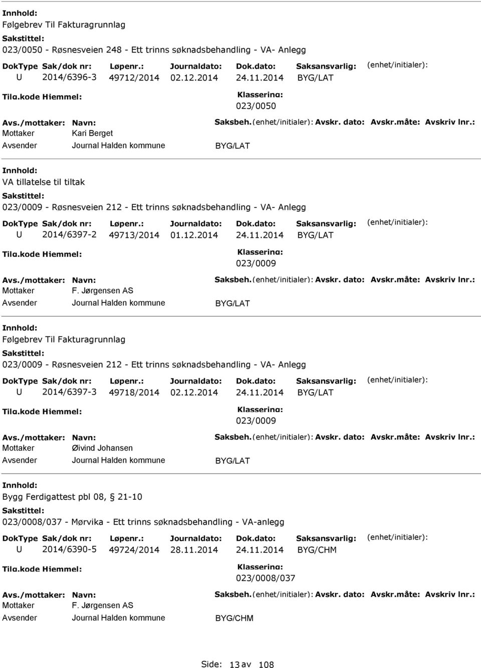 2014 BYG/LAT 023/0009 Avs./mottaker: Navn: Saksbeh. Avskr. dato: Avskr.måte: Avskriv lnr.: F.