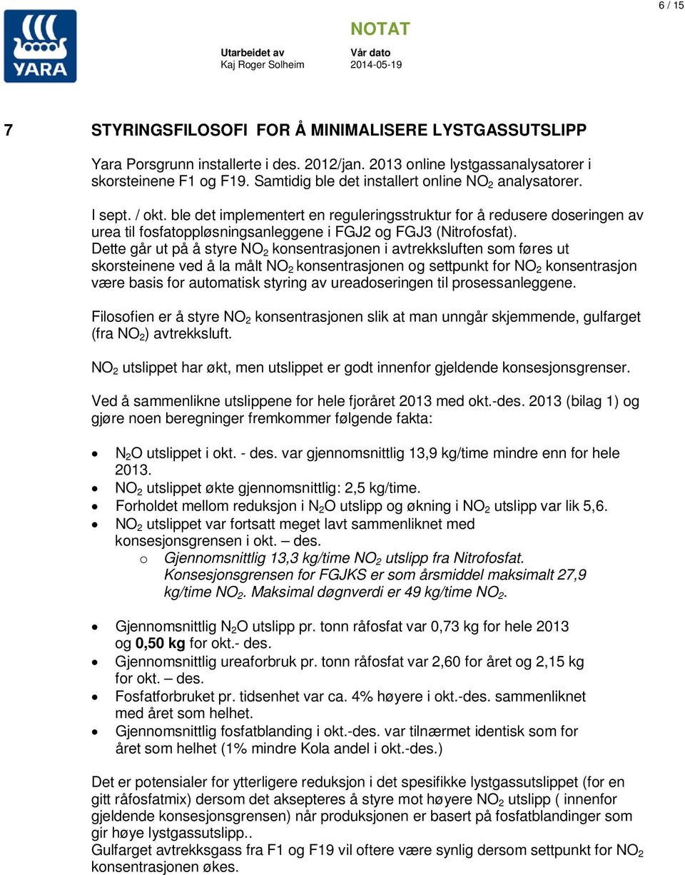 Dette går ut på å styre NO 2 knsentrasjnen i avtrekksluften sm føres ut skrsteinene ved å la målt NO 2 knsentrasjnen g settpunkt fr NO 2 knsentrasjn være basis fr autmatisk styring av ureadseringen