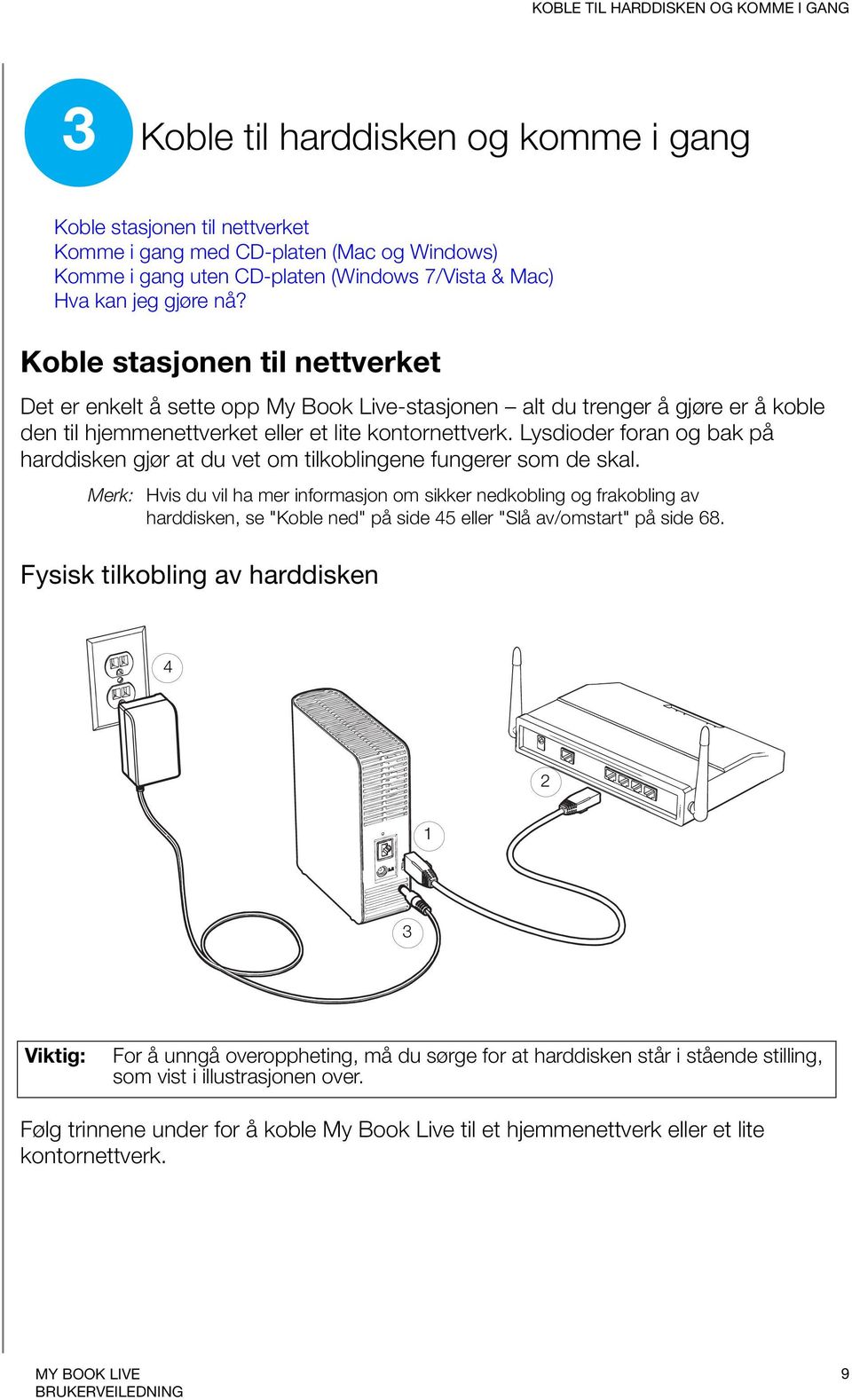 Lysdioder foran og bak på harddisken gjør at du vet om tilkoblingene fungerer som de skal.