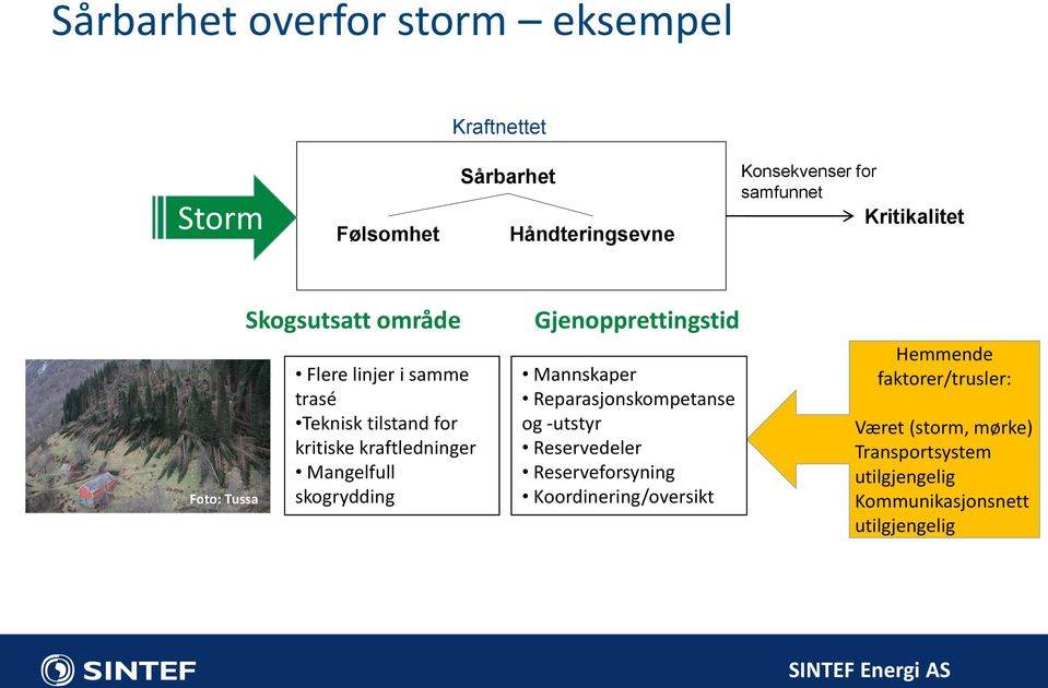 Mangelfull skogrydding Gjenopprettingstid Mannskaper Reparasjonskompetanse og -utstyr Reservedeler Reserveforsyning