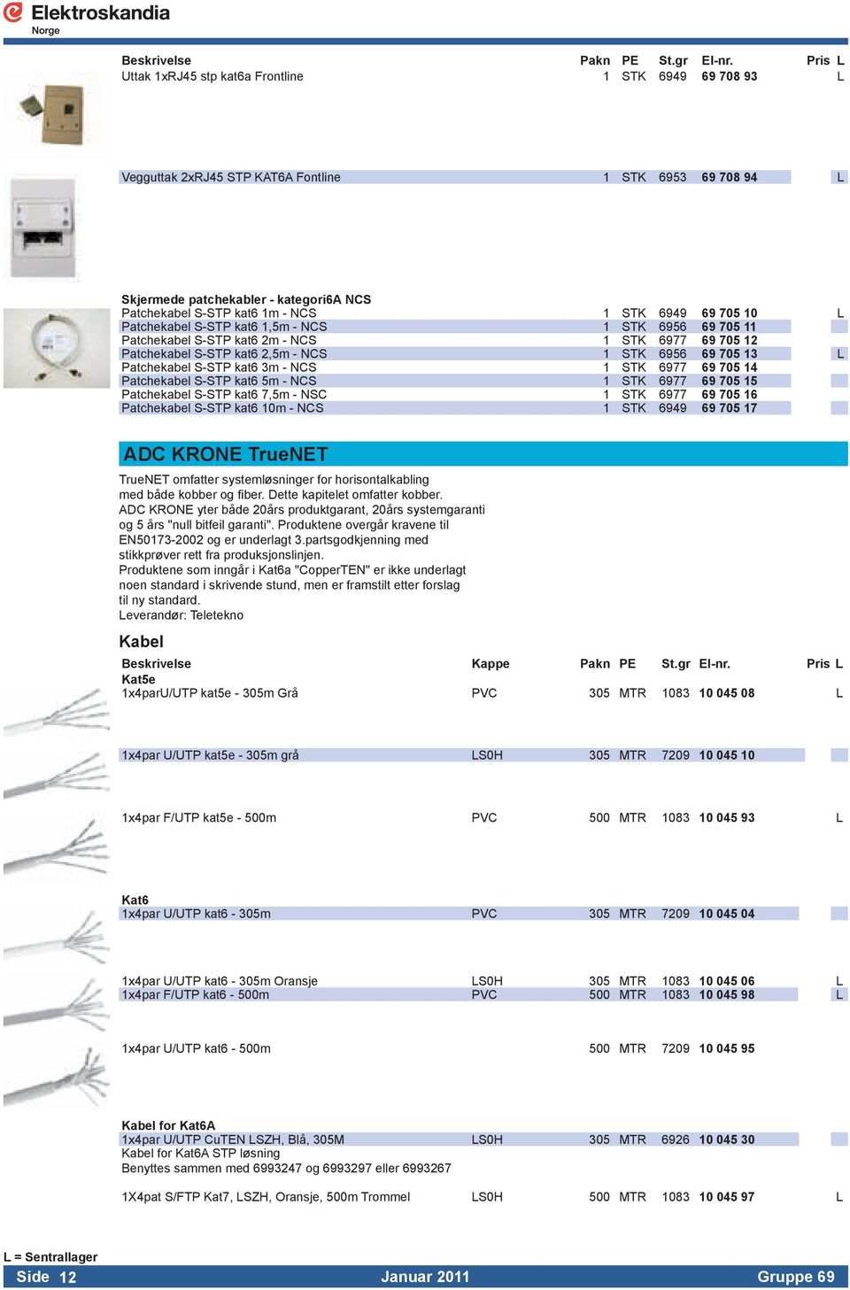 3m - NCS 1 STK 6977 69 705 14 Patchekabel S-STP kat6 5m - NCS 1 STK 6977 69 705 15 Patchekabel S-STP kat6 7,5m - NSC 1 STK 6977 69 705 16 Patchekabel S-STP kat6 10m - NCS 1 STK 6949 69 705 17 ADC