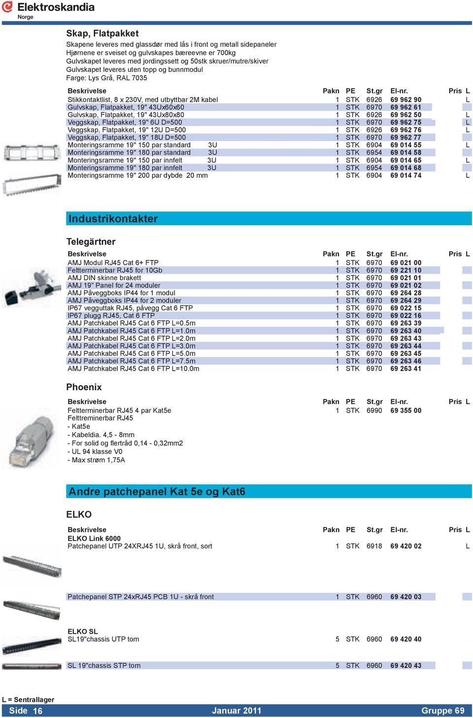 STK 6970 69 962 61 Gulvskap, Flatpakket, 19" 43Ux80x80 1 STK 6926 69 962 50 L Veggskap, Flatpakket, 19" 6U D=500 1 STK 6970 69 962 75 L Veggskap, Flatpakket, 19" 12U D=500 1 STK 6926 69 962 76 L