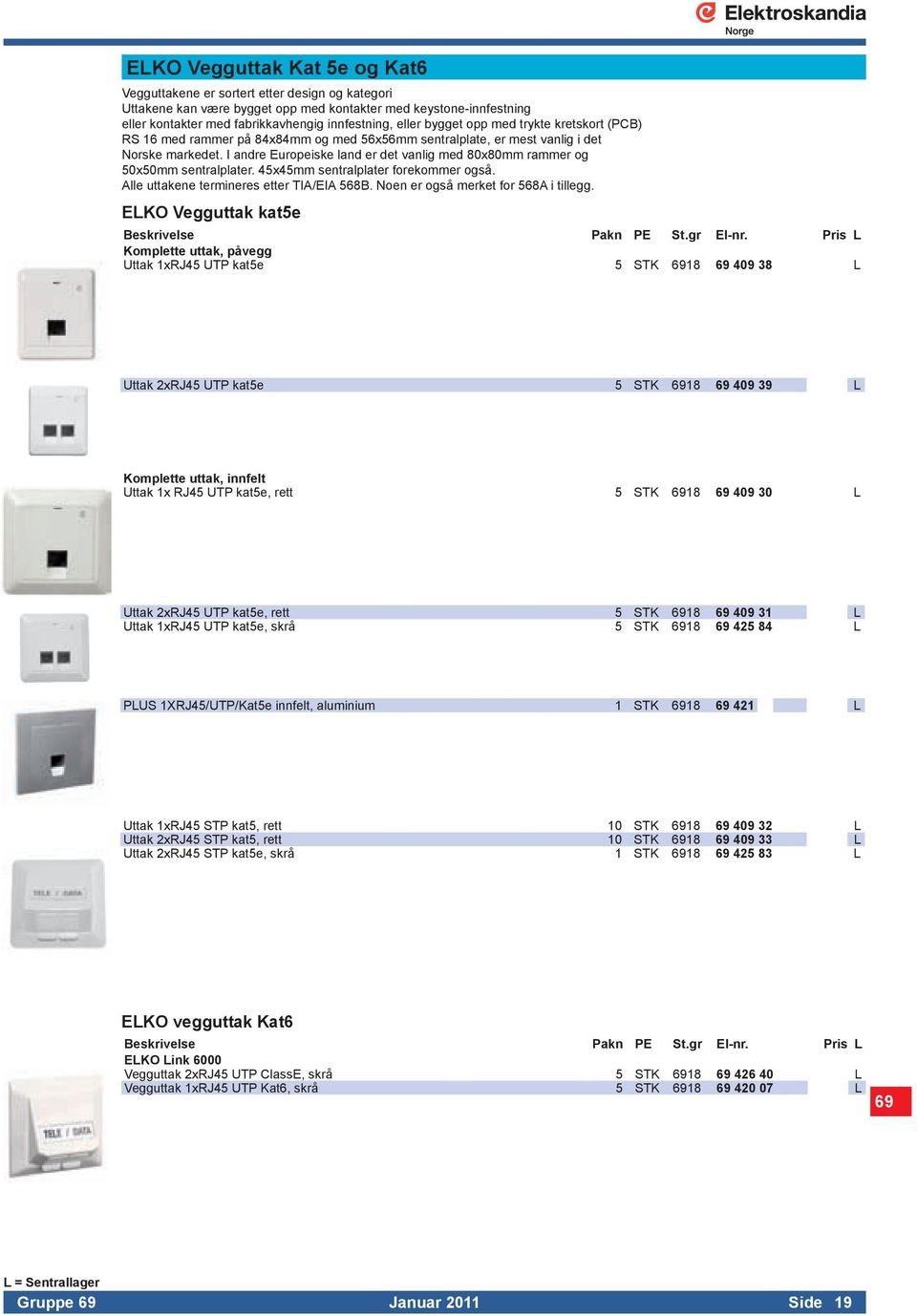 I andre Europeiske land er det vanlig med 80x80mm rammer og 50x50mm sentralplater. 45x45mm sentralplater forekommer også. Alle uttakene termineres etter TIA/EIA 568B.