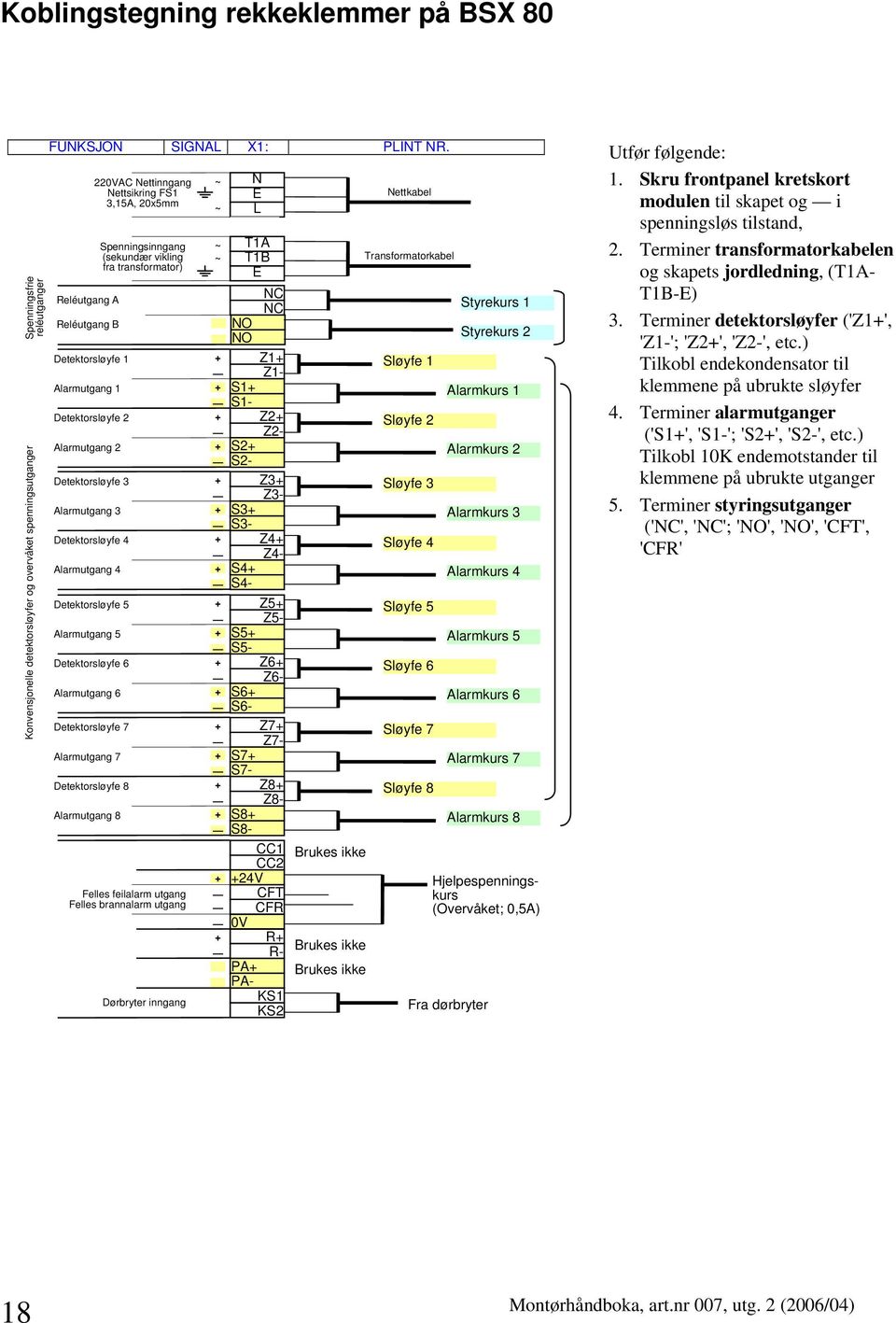 Detektorsløyfe Alarmutgang Detektorsløyfe Alarmutgang Detektorsløyfe Alarmutgang Detektorsløyfe Alarmutgang Detektorsløyfe Alarmutgang Detektorsløyfe 8 Alarmutgang 8 TA TB E NO NO S S- S S- S S- S S-