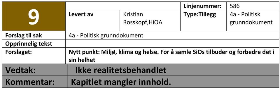 grunndokument Nytt punkt: Miljø, klima og helse.