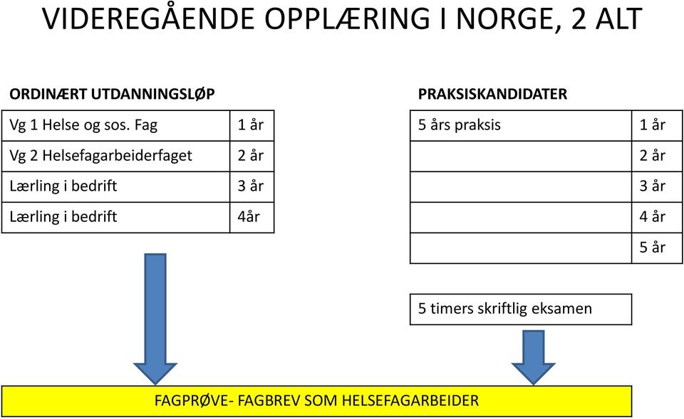 Fag 1 år 5 års praksis 1 år Vg 2 Helsefagarbeiderfaget 2 år 2 år