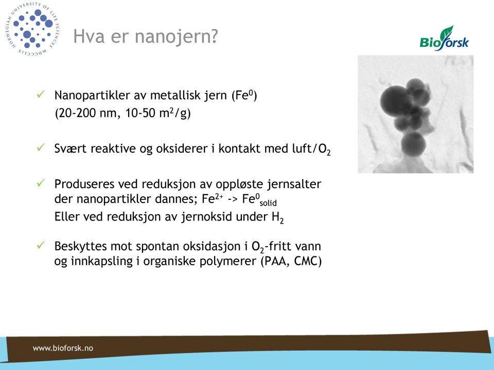 oksiderer i kontakt med luft/o 2 Produseres ved reduksjon av oppløste jernsalter der