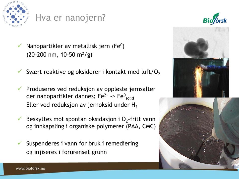 Produseres ved reduksjon av oppløste jernsalter der nanopartikler dannes; Fe 2+ -> Fe 0 solid Eller ved reduksjon av