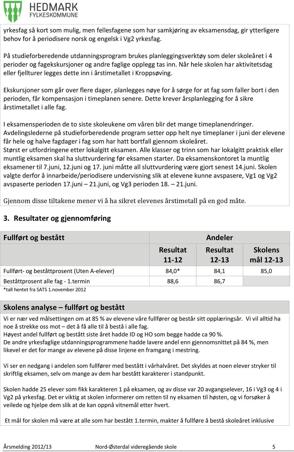 Når hele skolen har aktivitetsdag eller fjellturer legges dette inn i årstimetallet i Kroppsøving.