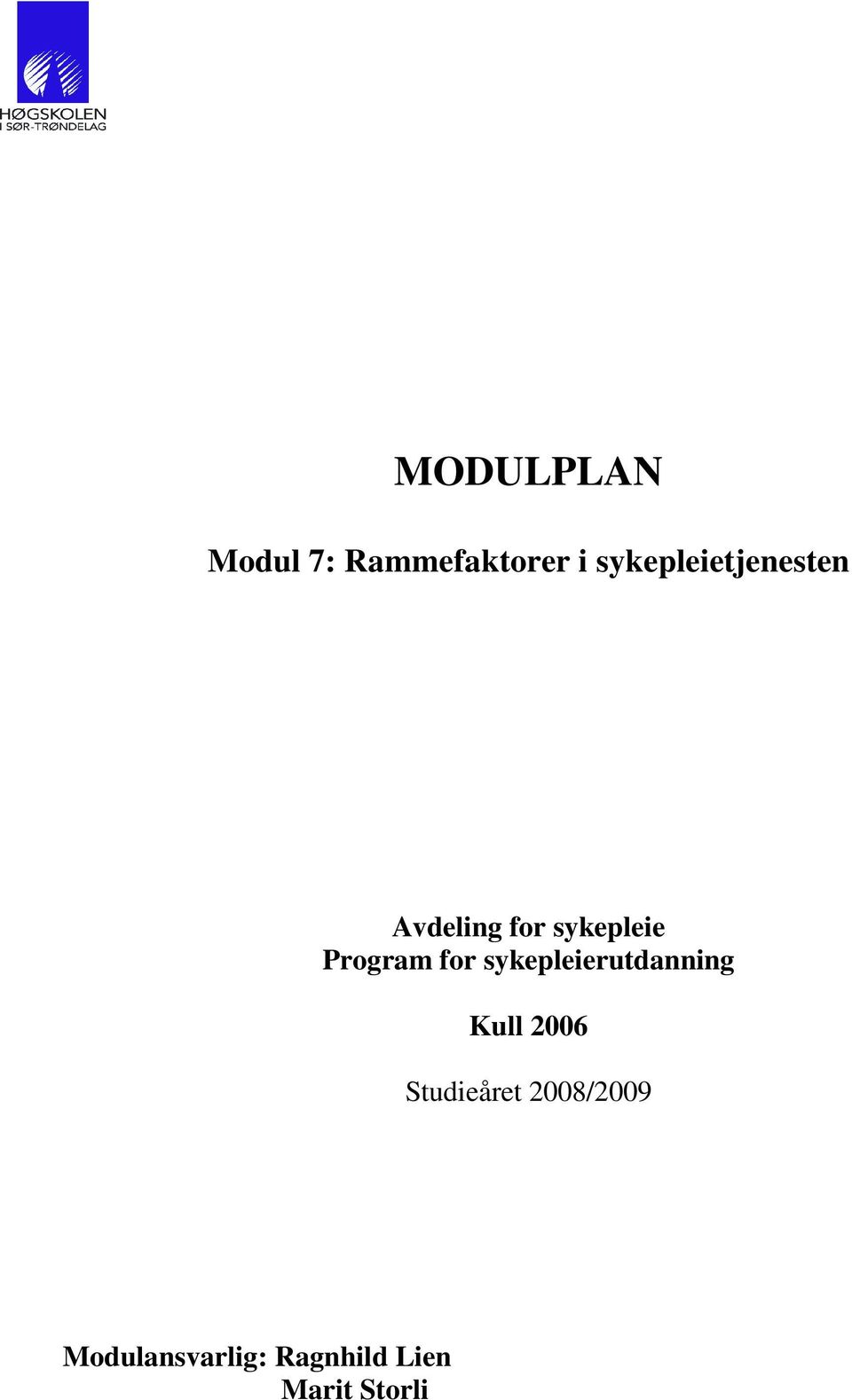 Program for sykepleierutdanning Kull 2006