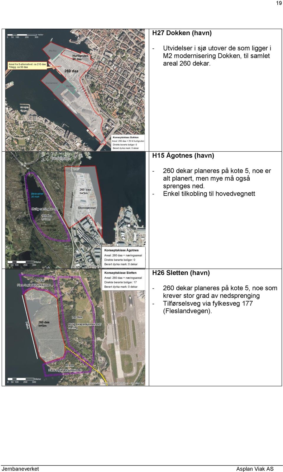 H15 Ågotnes (havn) - 260 dekar planeres på kote 5, noe er alt planert, men mye må også sprenges