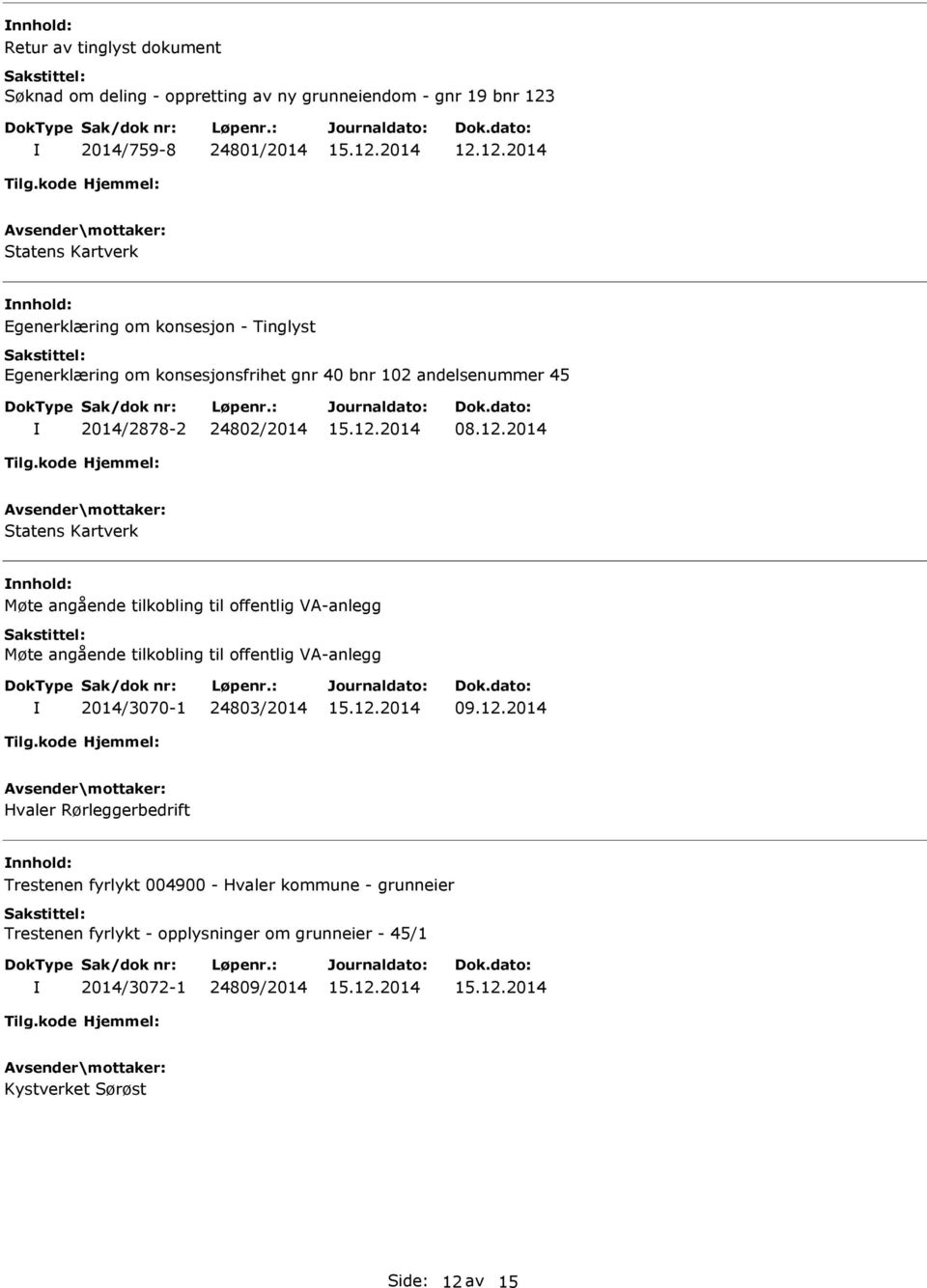 2014 Statens Kartverk Møte angående tilkobling til offentlig VA-anlegg Møte angående tilkobling til offentlig VA-anlegg 2014/3070-1 24803/2014 09.12.