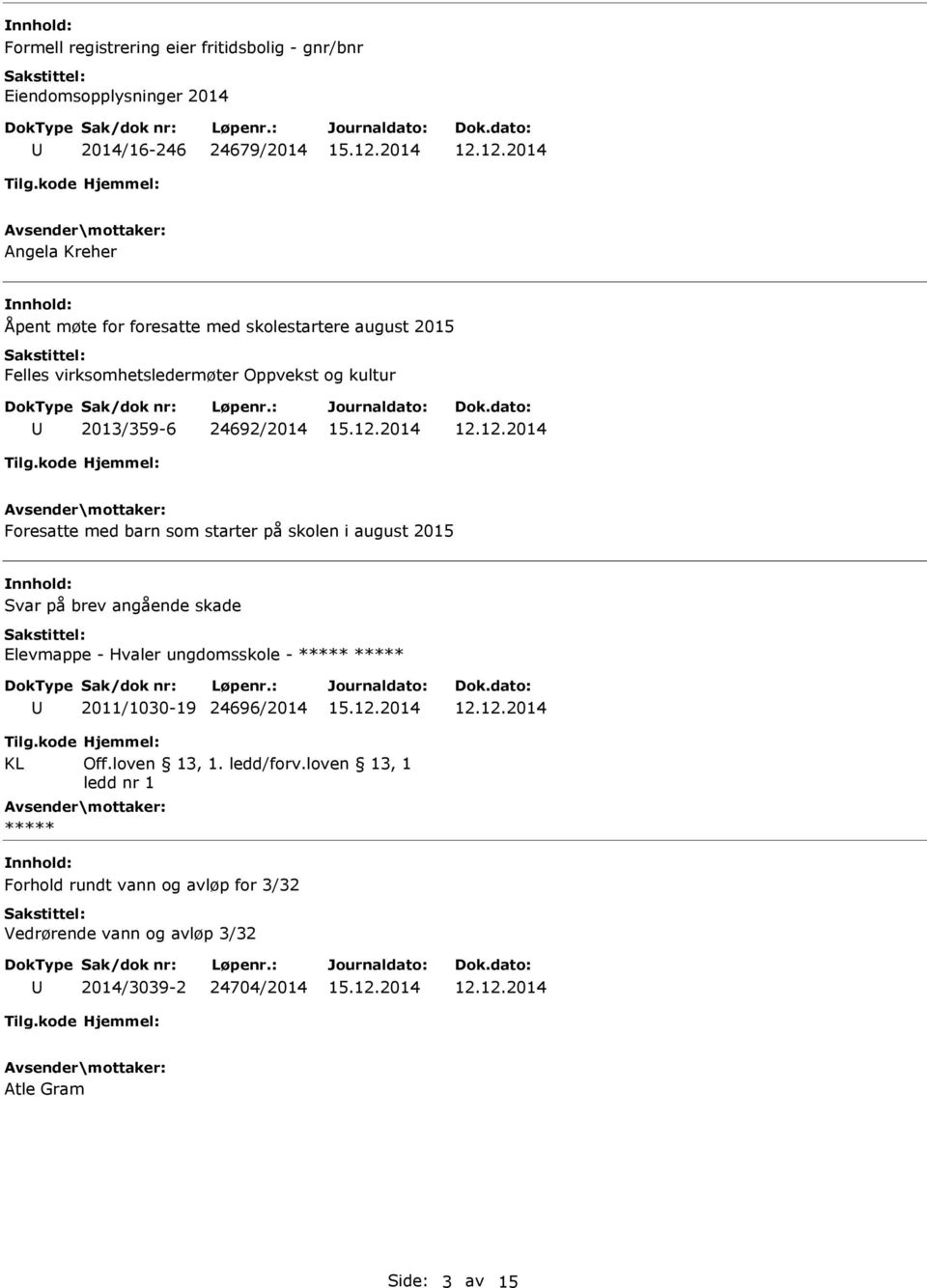 med barn som starter på skolen i august 2015 Svar på brev angående skade Elevmappe - Hvaler ungdomsskole - 2011/1030-19