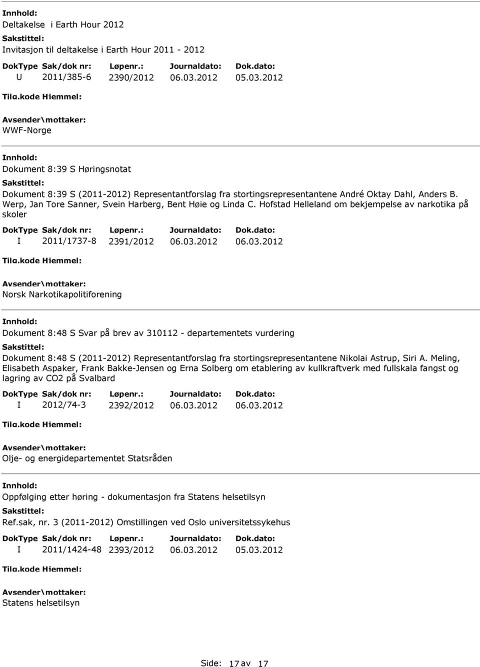 Hofstad Helleland om bekjempelse av narkotika på skoler 2011/1737-8 2391/2012 Norsk Narkotikapolitiforening Dokument 8:48 S Svar på brev av 310112 - departementets vurdering Dokument 8:48 S