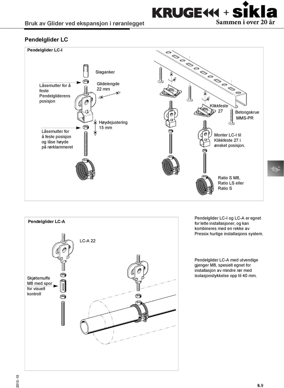 Betongskrue MMS-PR Ratio S M8, Ratio LS eller Ratio S Pendelglider LC-A LC-A 22 Pendelglider LC-I og LC-A er egnet for lette installasjoner, og kan kombineres