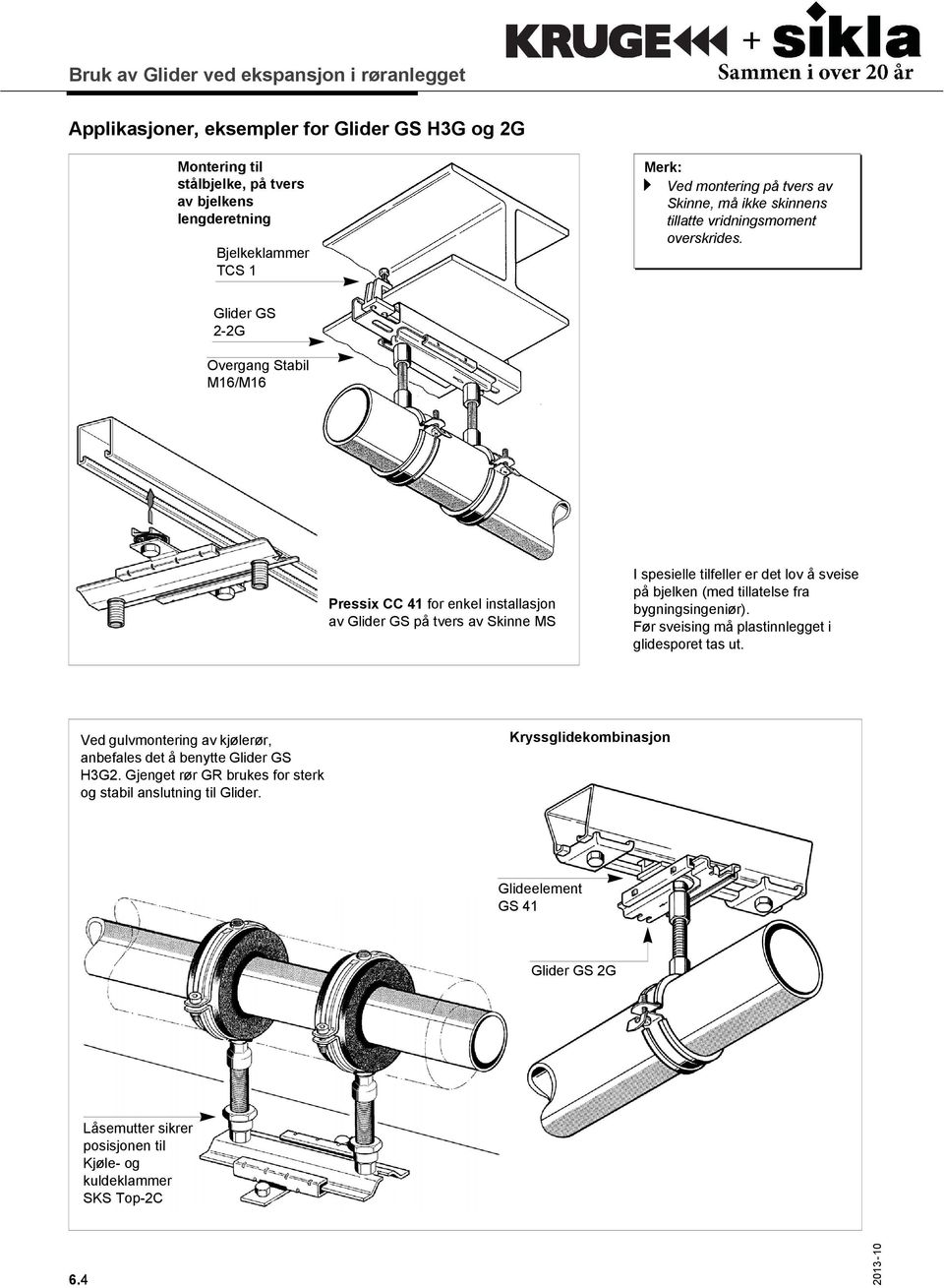 Glider GS 2-2G Overgang Stabil M16/M16 Pressix CC 41 for enkel installasjon av Glider GS på tvers av Skinne MS I spesielle tilfeller er det lov å sveise på bjelken (med tillatelse fra