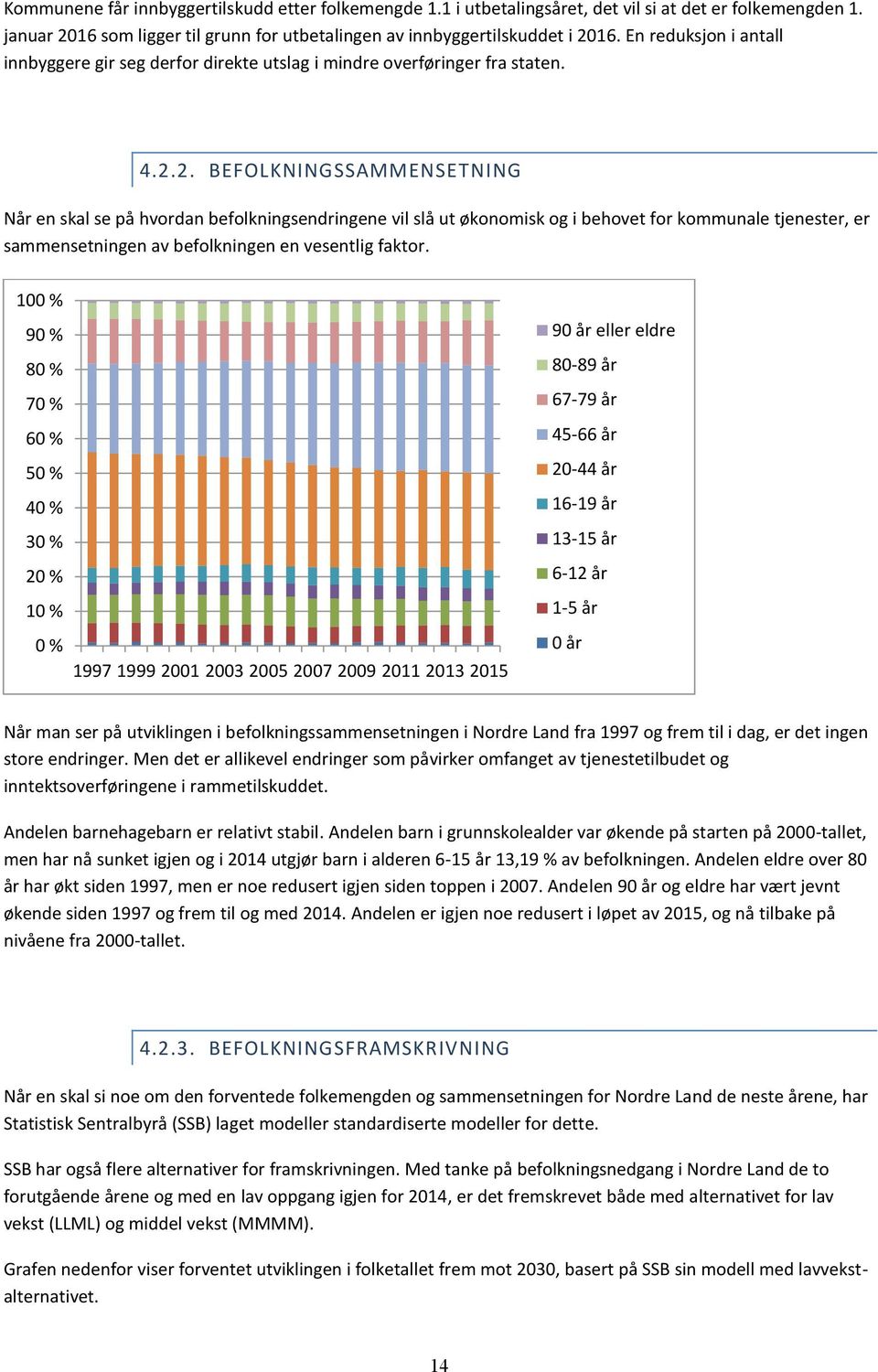 2. BEFOLKNINGSSAMMENSETNING Når en skal se på hvordan befolkningsendringene vil slå ut økonomisk og i behovet for kommunale tjenester, er sammensetningen av befolkningen en vesentlig faktor.