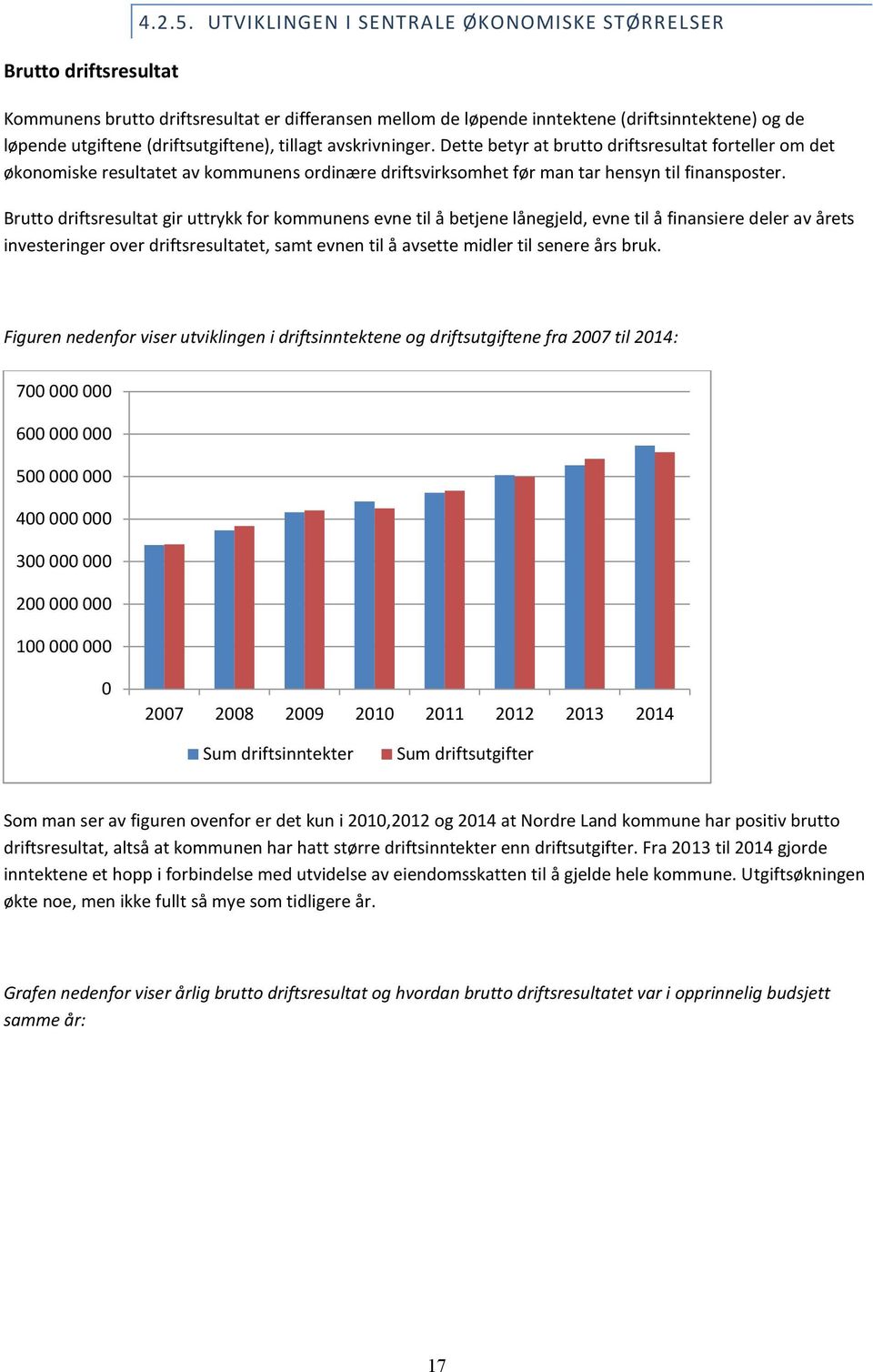 avskrivninger. Dette betyr at brutto driftsresultat forteller om det økonomiske resultatet av kommunens ordinære driftsvirksomhet før man tar hensyn til finansposter.