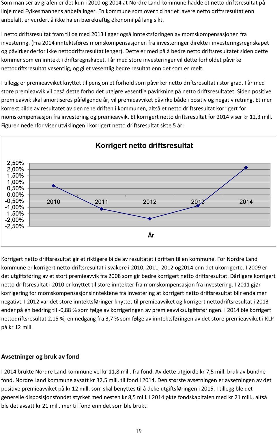 I netto driftsresultat fram til og med 2013 ligger også inntektsføringen av momskompensasjonen fra investering.