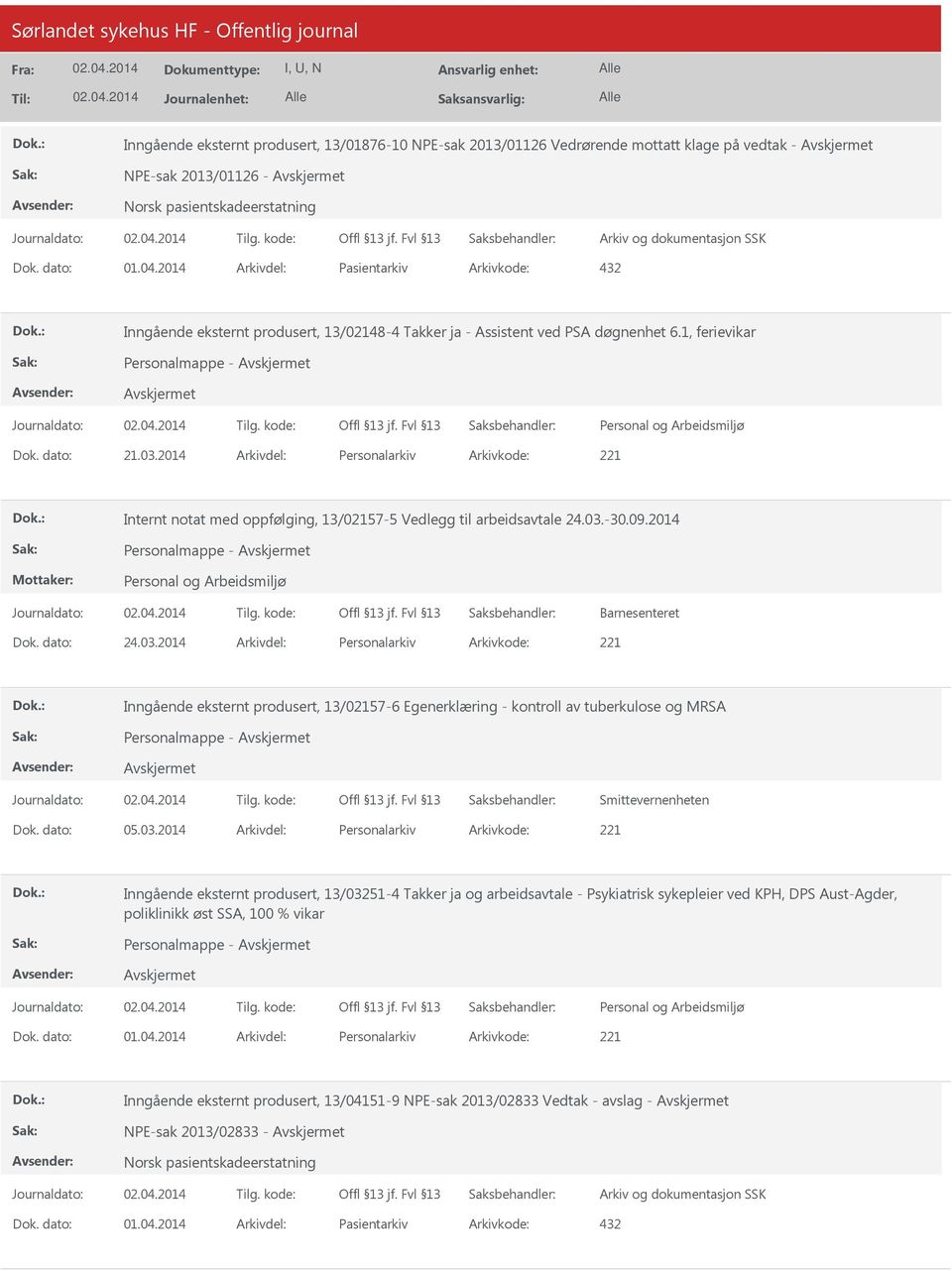 2014 Arkivdel: Personalarkiv Arkivkode: 221 Internt notat med oppfølging, 13/02157-5 Vedlegg til arbeidsavtale 24.03.