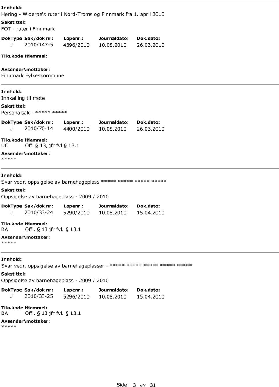 2010 Svar vedr. oppsigelse av barnehageplass Oppsigelse av barnehageplass - 2009 / 2010 2010/33-24 5290/2010 15.04.