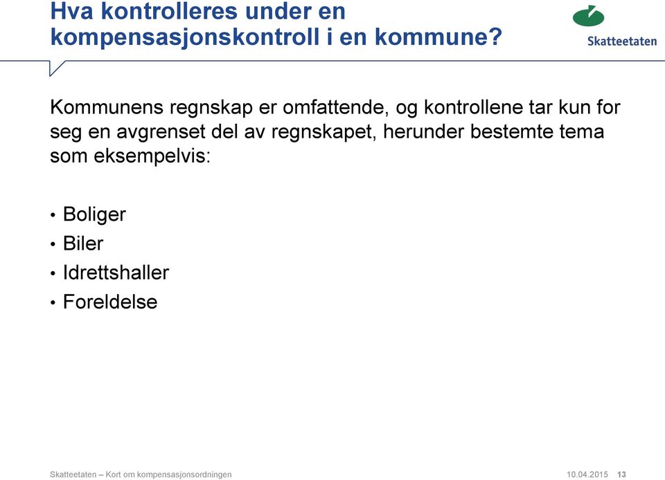 avgrenset del av regnskapet, herunder bestemte tema som eksempelvis: