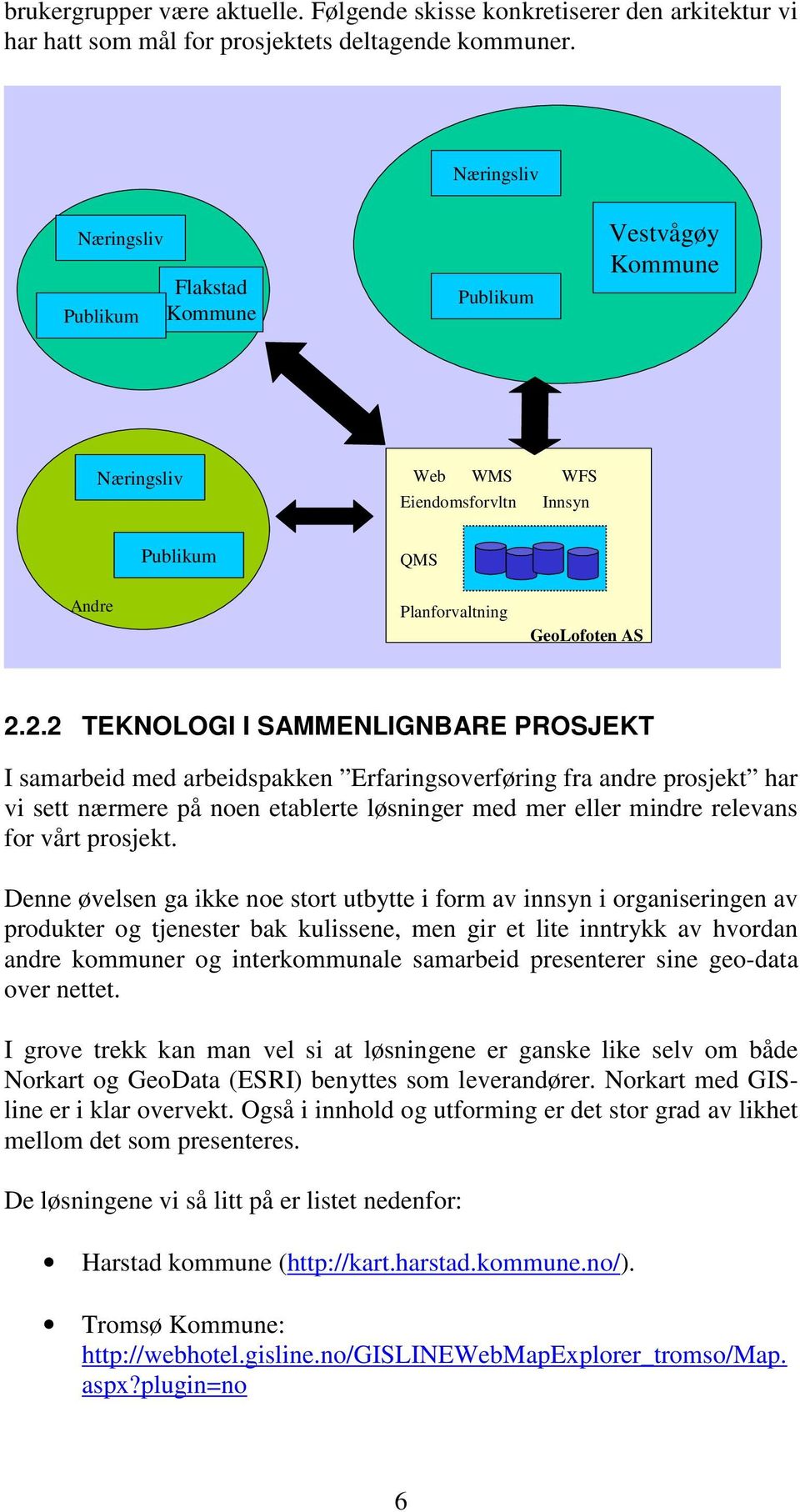 2.2 TEKNOLOGI I SAMMENLIGNBARE PROSJEKT I samarbeid med arbeidspakken Erfaringsoverføring fra andre prosjekt har vi sett nærmere på noen etablerte løsninger med mer eller mindre relevans for vårt