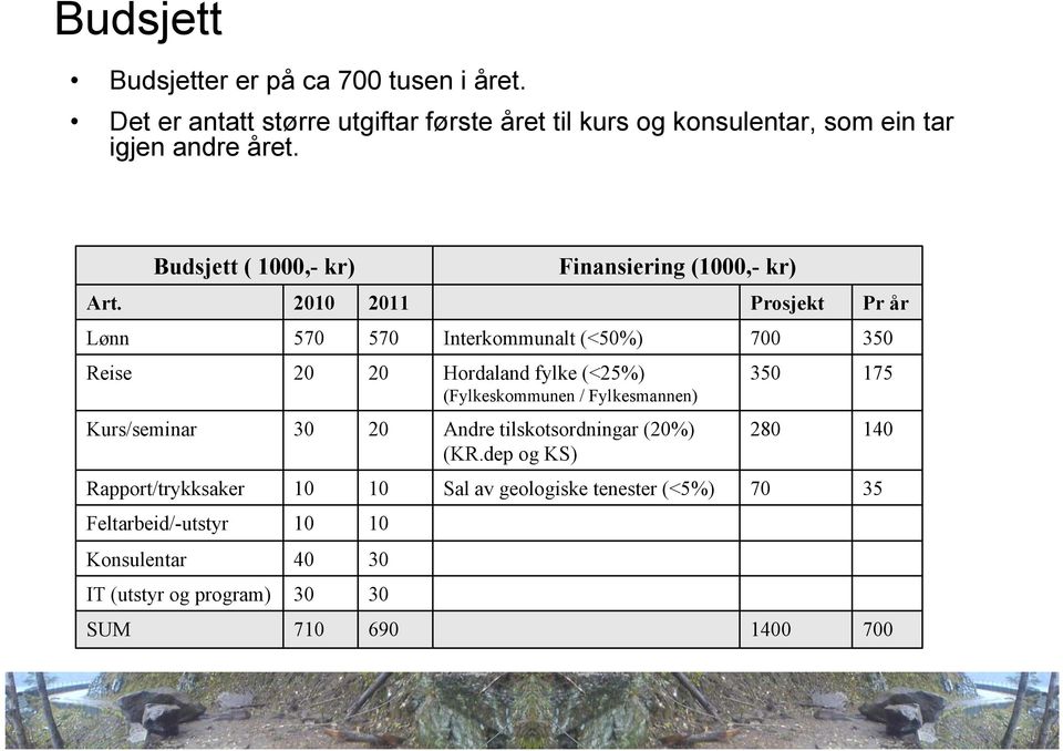 Budsjett ( 1000,- kr) Finansiering (1000,- kr) Art.