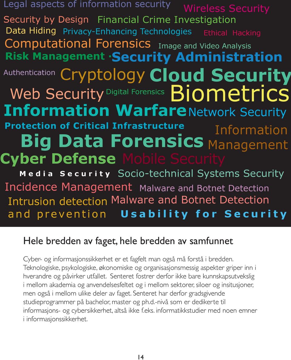 Ethical Hacking Cloud Security Biometrics Mobile Security Network Security Information Management Media Security Socio-technical Systems Security Incidence Management Malware and Botnet Detection