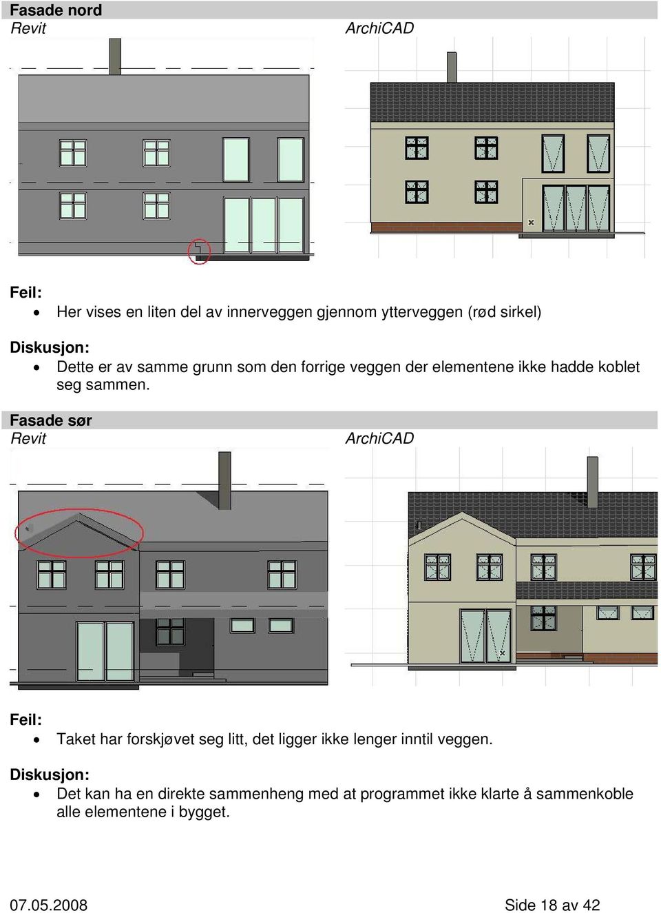 Fasade sør Revit ArchiCAD Taket har forskjøvet seg litt, det ligger ikke lenger inntil veggen.