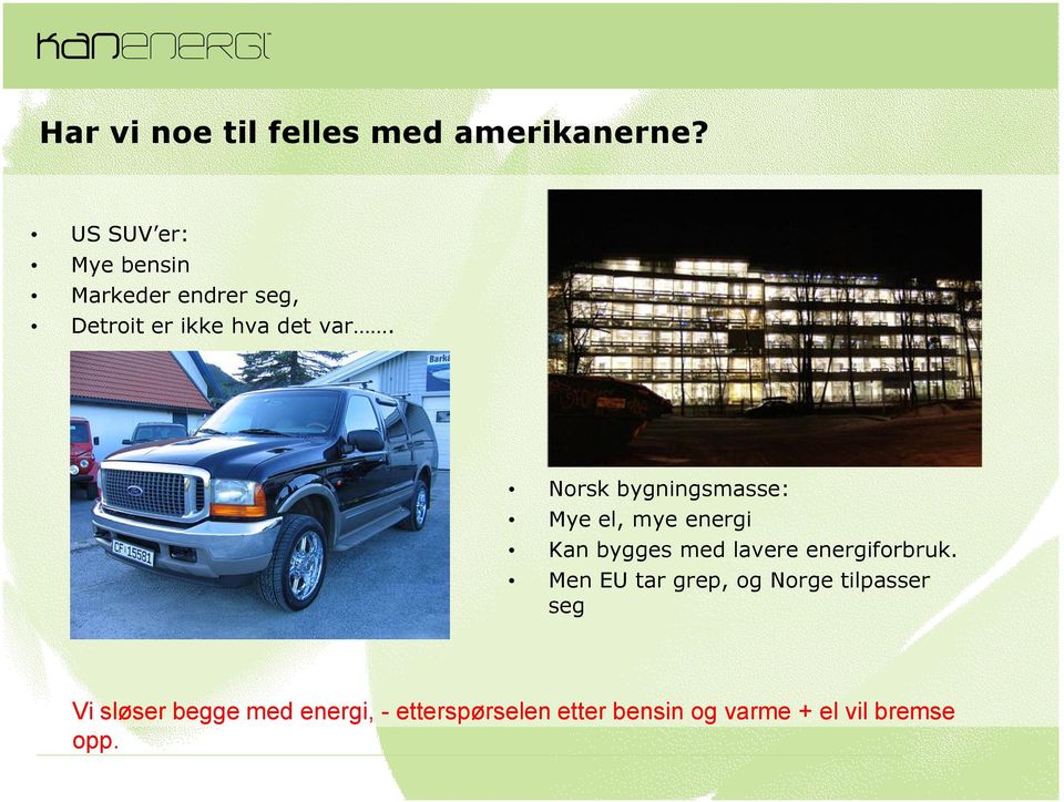 Norsk bygningsmasse: Mye el, mye energi Kan bygges med lavere energiforbruk.