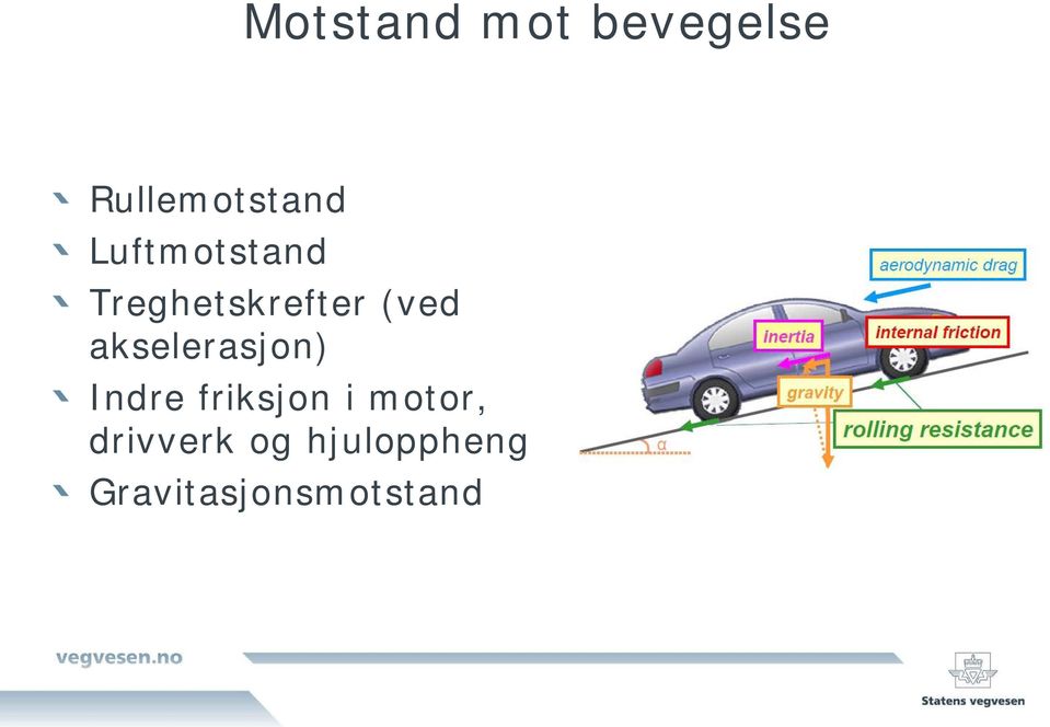 akselerasjon) Indre friksjon i motor,