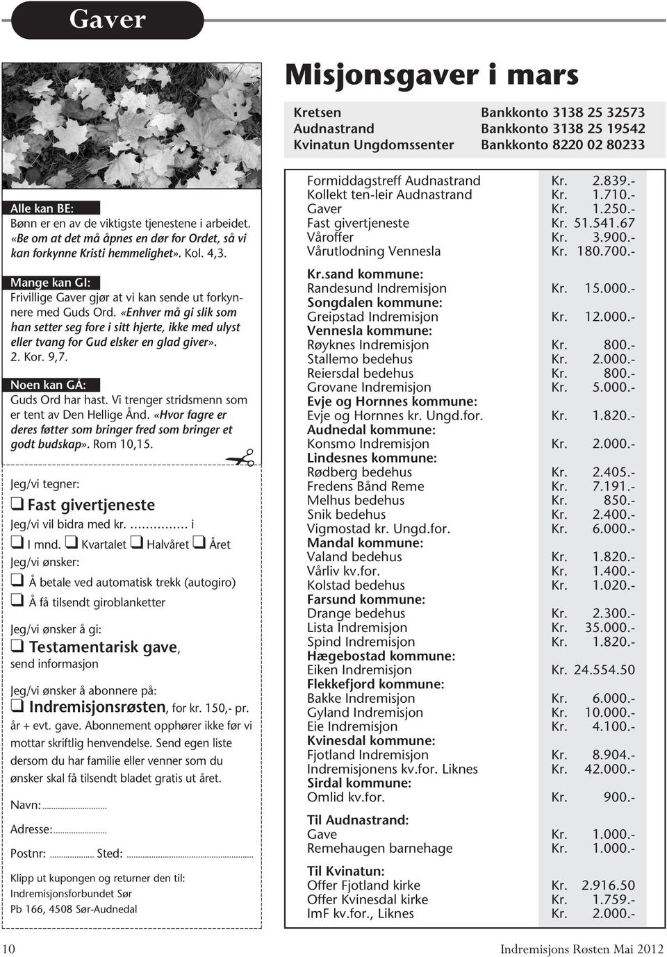 «Enhver må gi slik som han setter seg fore i sitt hjerte, ikke med ulyst eller tvang for Gud elsker en glad giver». 2. Kor. 9,7. Noen kan GÅ: Guds Ord har hast.