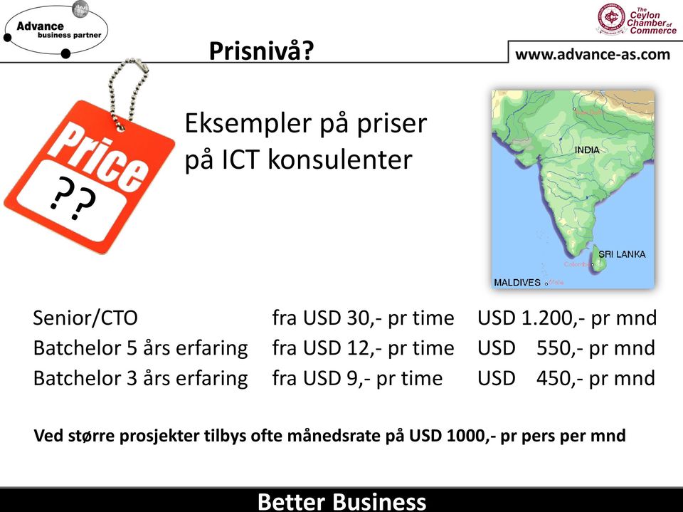 1.200,- pr mnd Batchelor 5 års erfaring fra USD 12,- pr time USD 550,- pr