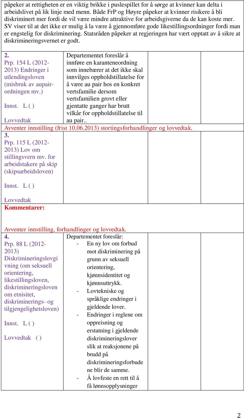 SV viser til at det ikke er mulig å la være å gjennomføre gode likestillingsordninger fordi man er engstelig for diskriminering.