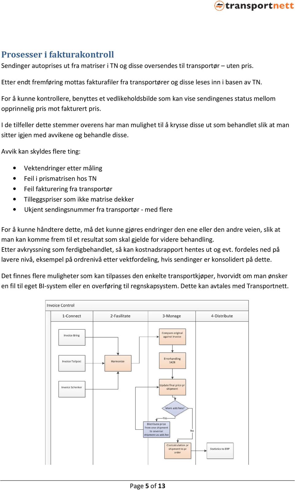 For å kunne kontrollere, benyttes et vedlikeholdsbilde som kan vise sendingenes status mellom opprinnelig pris mot fakturert pris.