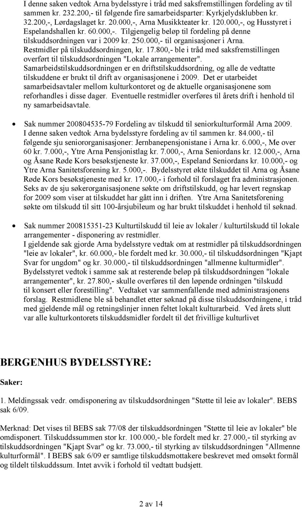 Restmidler på tilskuddsordningen, kr. 17.800,- ble i tråd med saksfremstillingen overført til tilskuddsordningen "Lokale arrangementer".