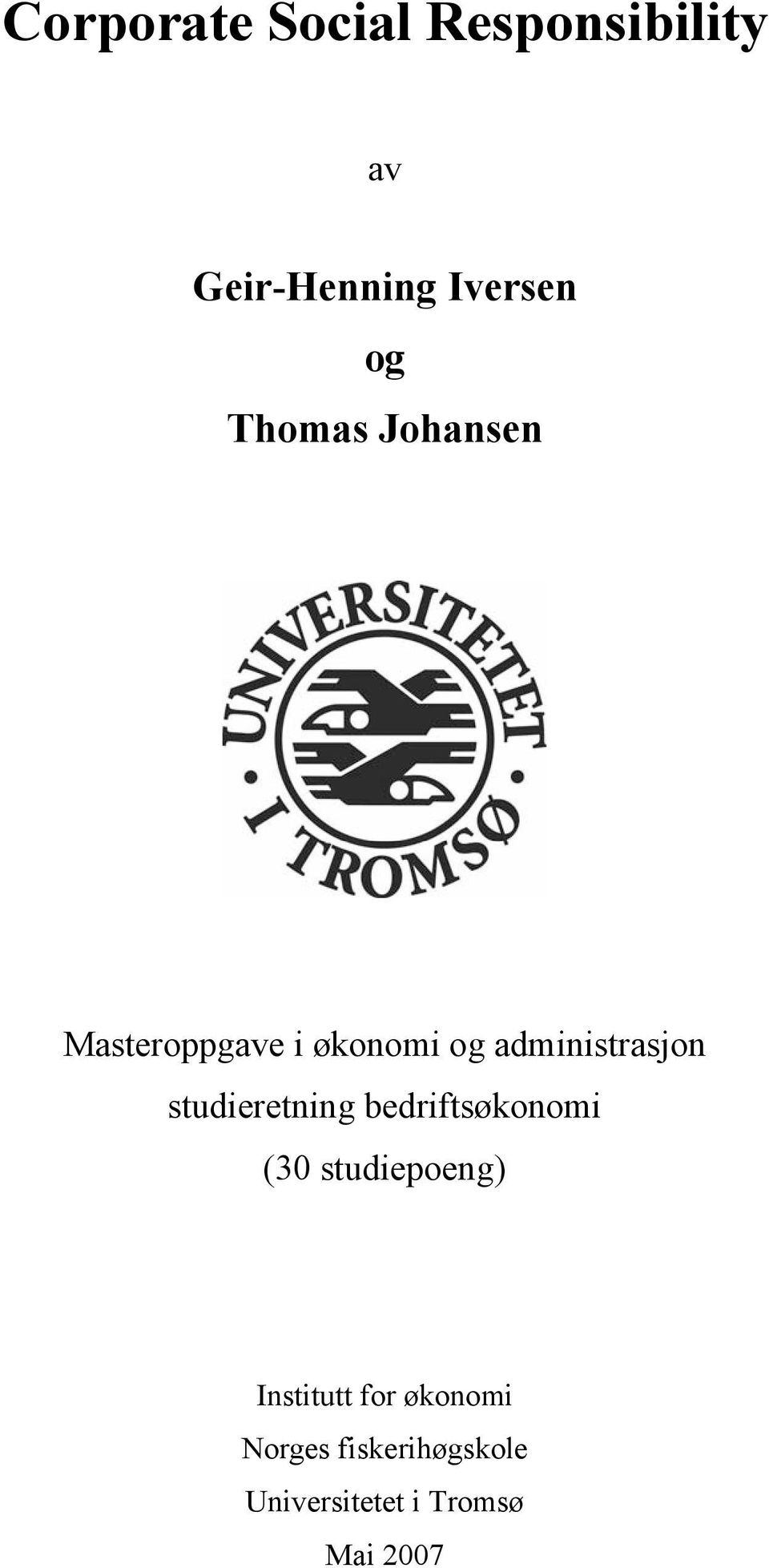 studieretning bedriftsøkonomi (30 studiepoeng) Institutt